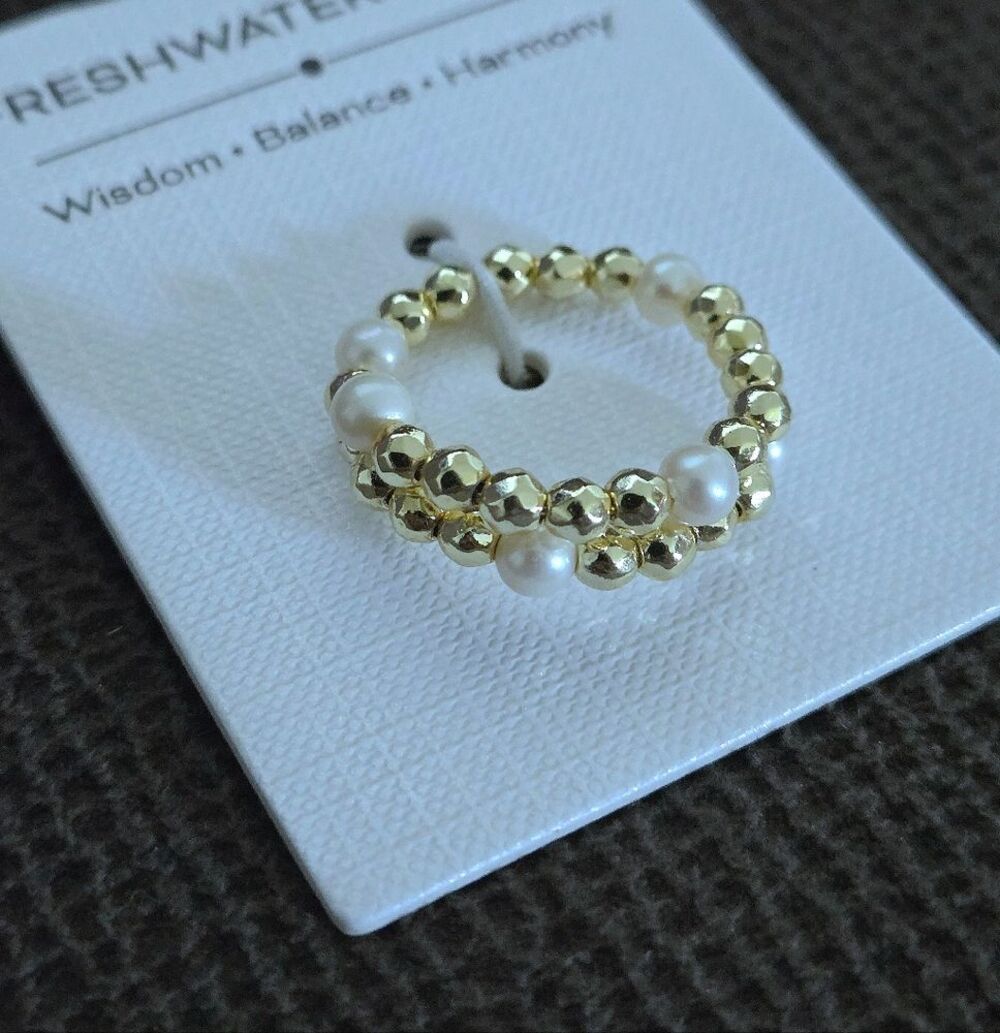 Freshwater Pearls and Gold💛 Hematite Beads Adjustable Wrap Ring💍 - NWT - Picture 3 of 16